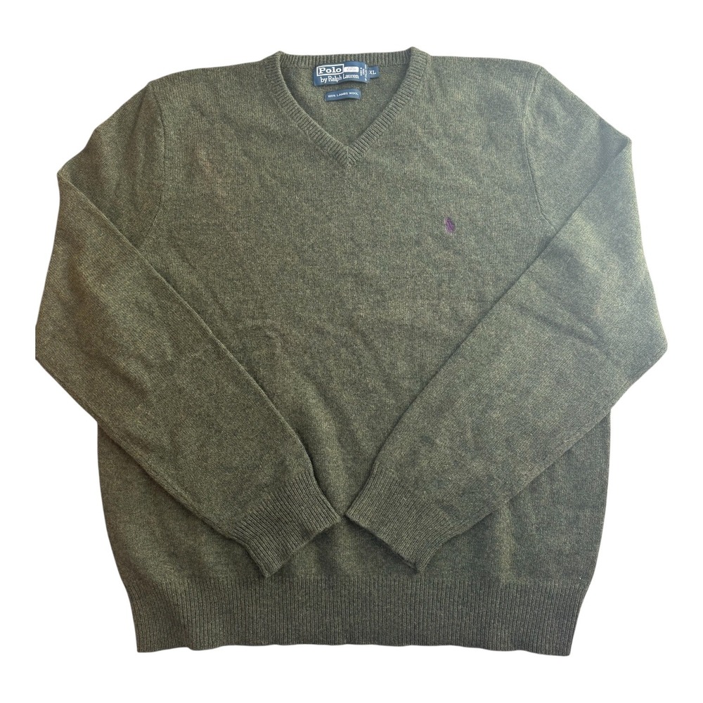 Vintage 90s Polo Ralph‎ Lauren 100% Lambswool V-Neck Sweater Green XL Wool Knit